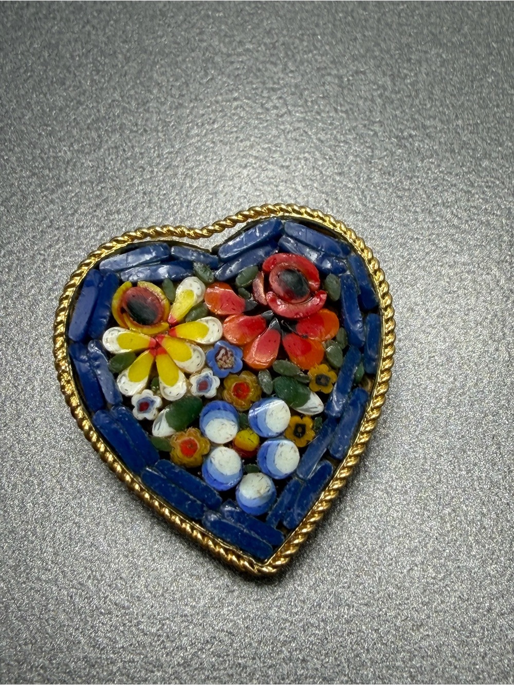 Heart-Shaped Blue Floral Mosaic Brooch - deep blue #51mo